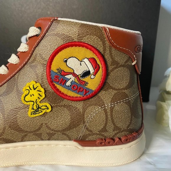 Coach X Peanuts Clip High Top Sneaker In Signature Canvas With Patches CF163 - Picture 6 of 9